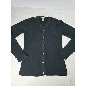 Eddie Bauer Black Knit Button Up Long Sleeve Cardigan Womens‎ Sweater M Medium